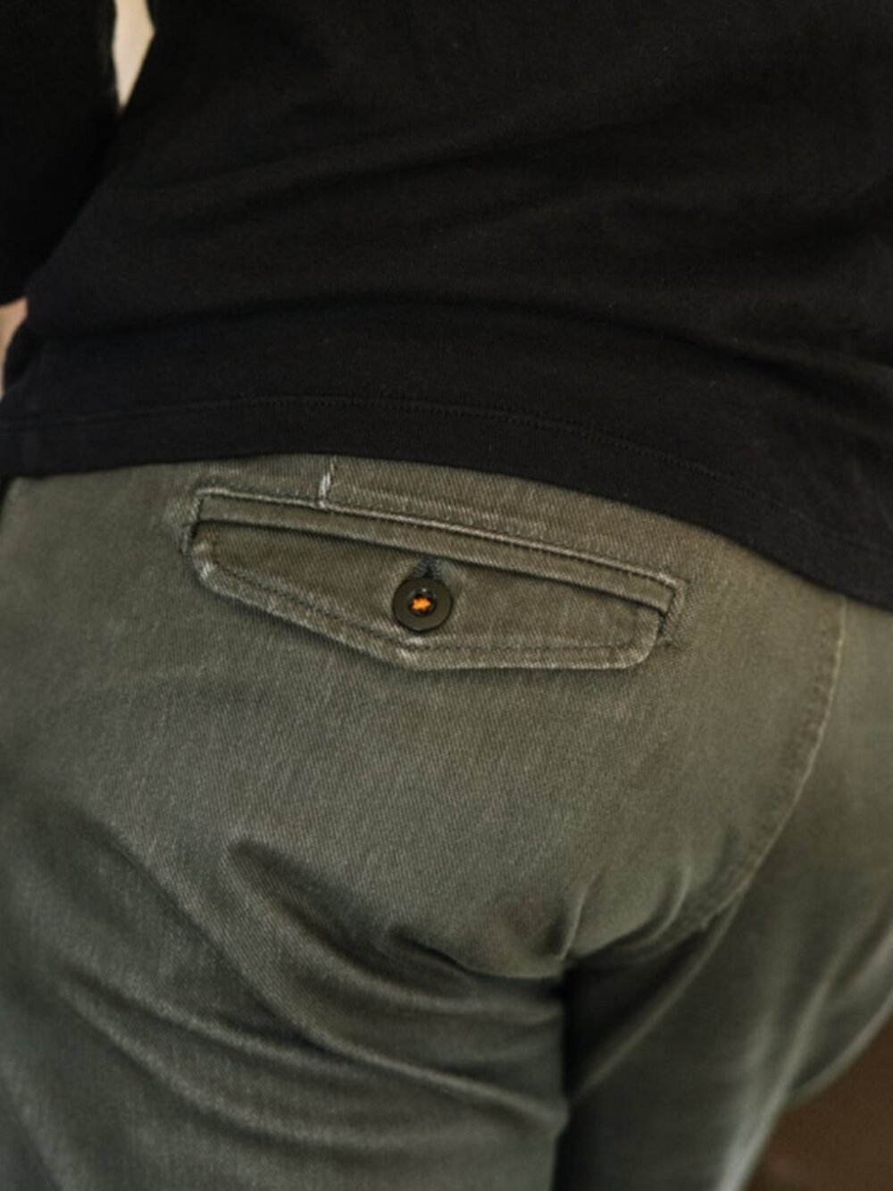 Military Green Denit® Stretch Chino in "Axe" by Hiroshi Kato - Picture 5 of 5